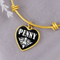 Penny v01w - 18k Gold Finished Heart Pendant Bangle Bracelet