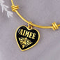 Aimee v02 - 18k Gold Finished Heart Pendant Bangle Bracelet