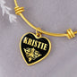 Kristie v02 - 18k Gold Finished Heart Pendant Bangle Bracelet