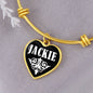 Jackie v01w - 18k Gold Finished Heart Pendant Bangle Bracelet