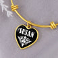 Susan v01w - 18k Gold Finished Heart Pendant Bangle Bracelet