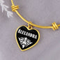 Alexandra v01w - 18k Gold Finished Heart Pendant Bangle Bracelet