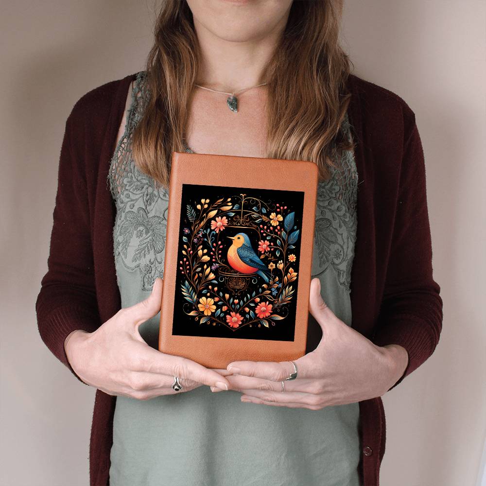 Birds And Floral Design 057 - Vegan Leather Journal