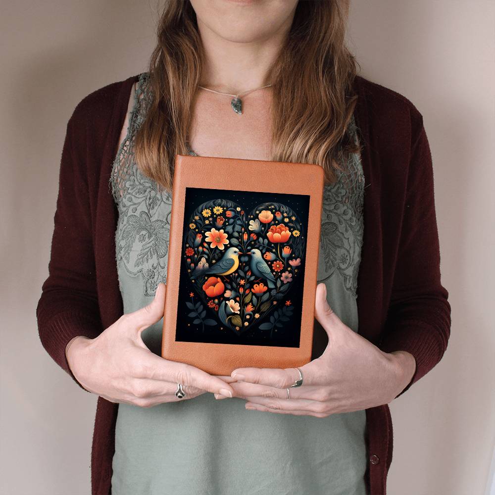 Birds And Floral Design 028 - Vegan Leather Journal