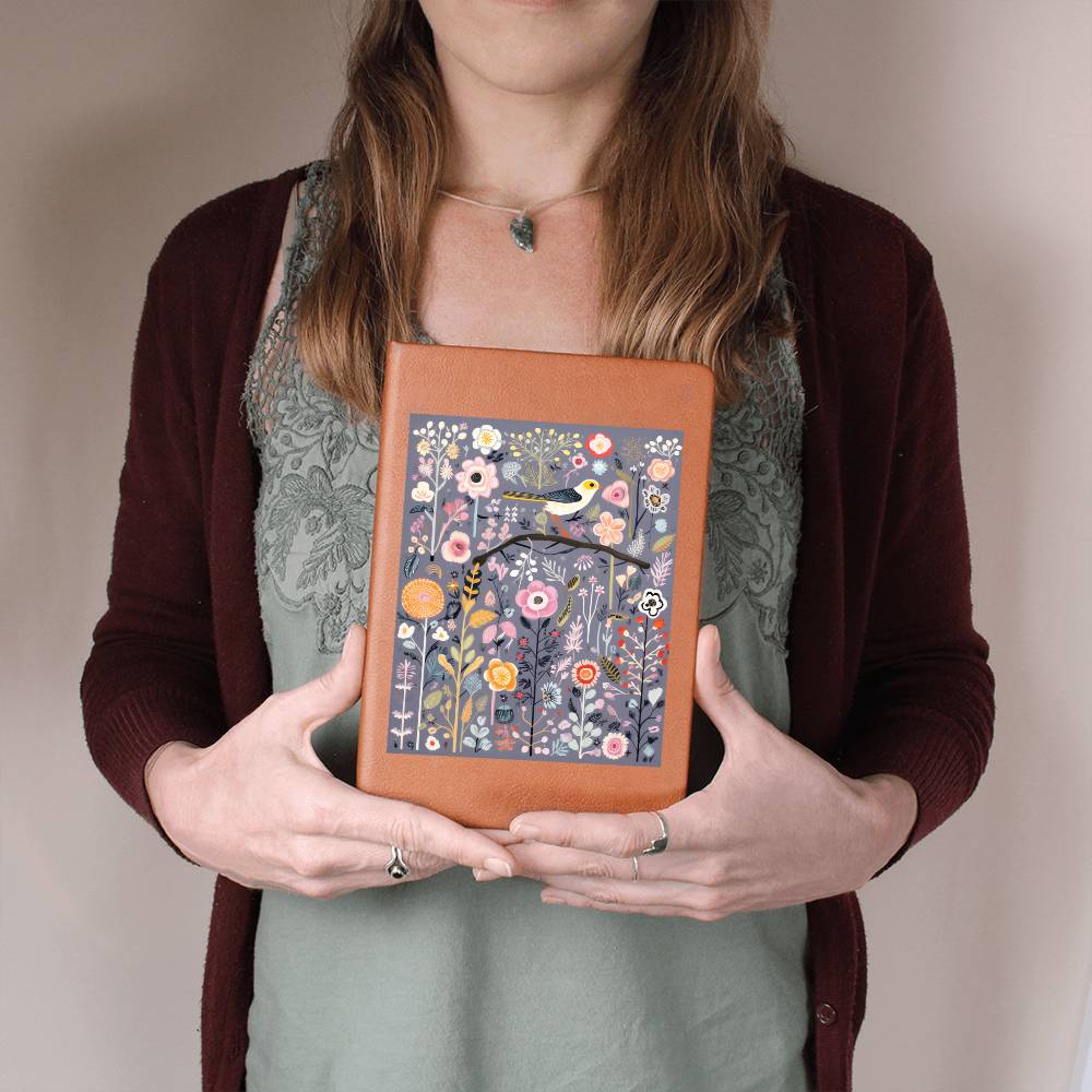 Birds And Floral Design 020 - Vegan Leather Journal