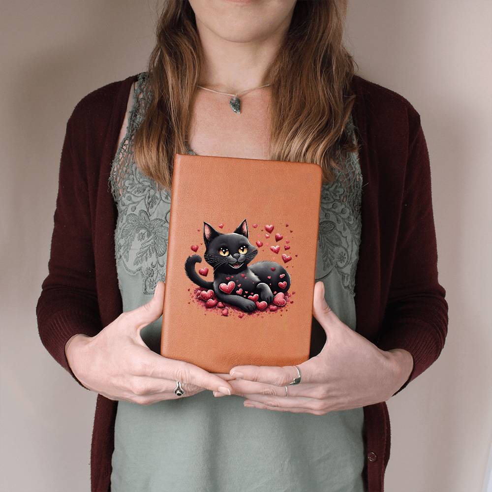 Valentine's Day Black Cat 033 - Vegan Leather Journal