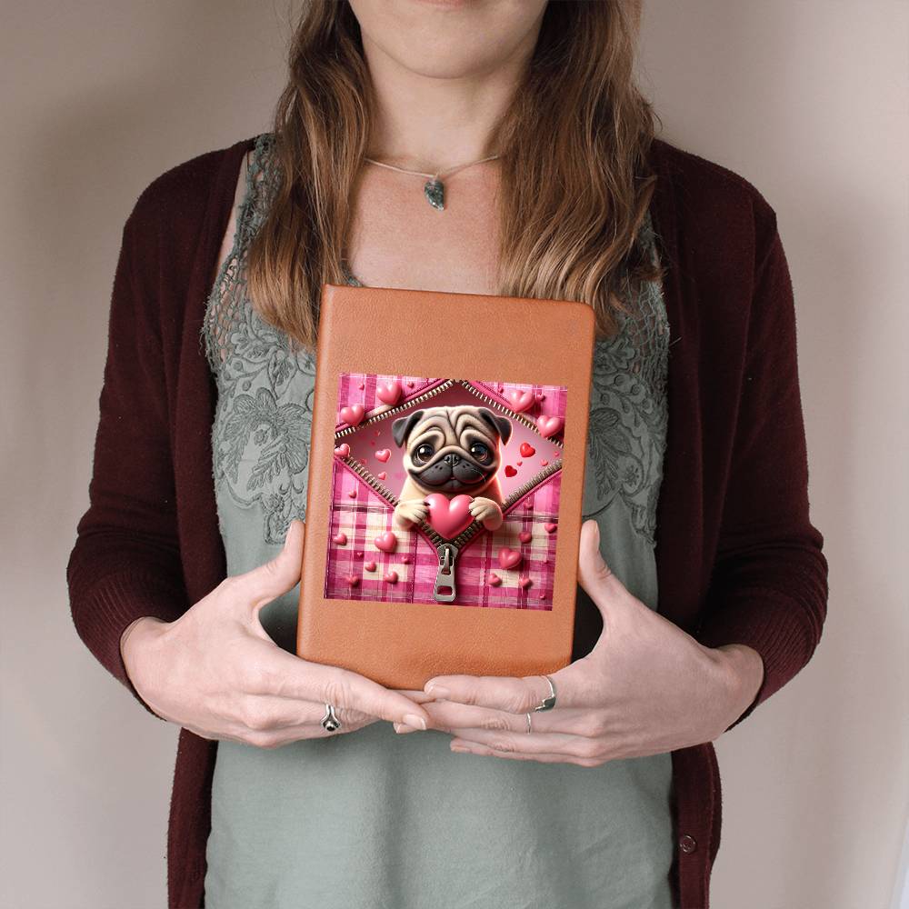 Valentine's Day Dog And Zipper 006 - Vegan Leather Journal