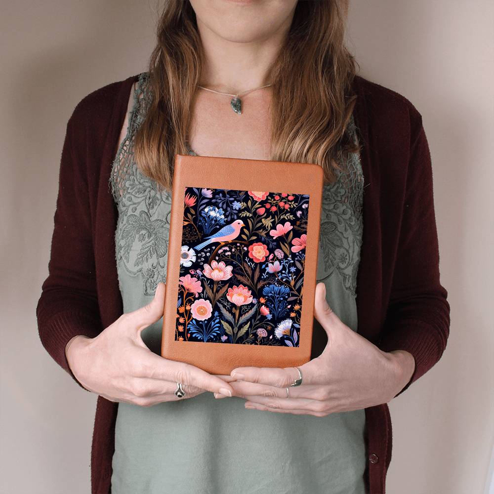 Birds And Floral Design 124 - Vegan Leather Journal
