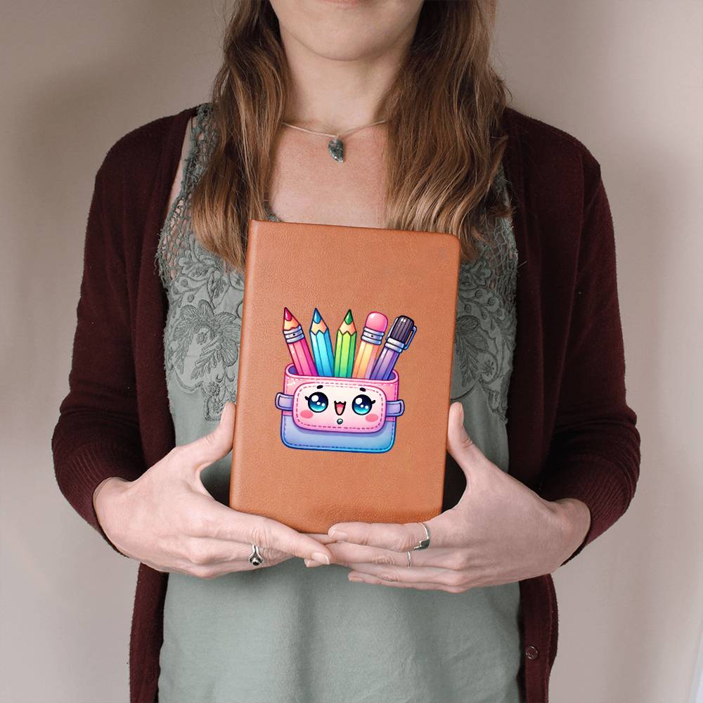 Cute Back to School Sticker 090 - Vegan Leather Journal