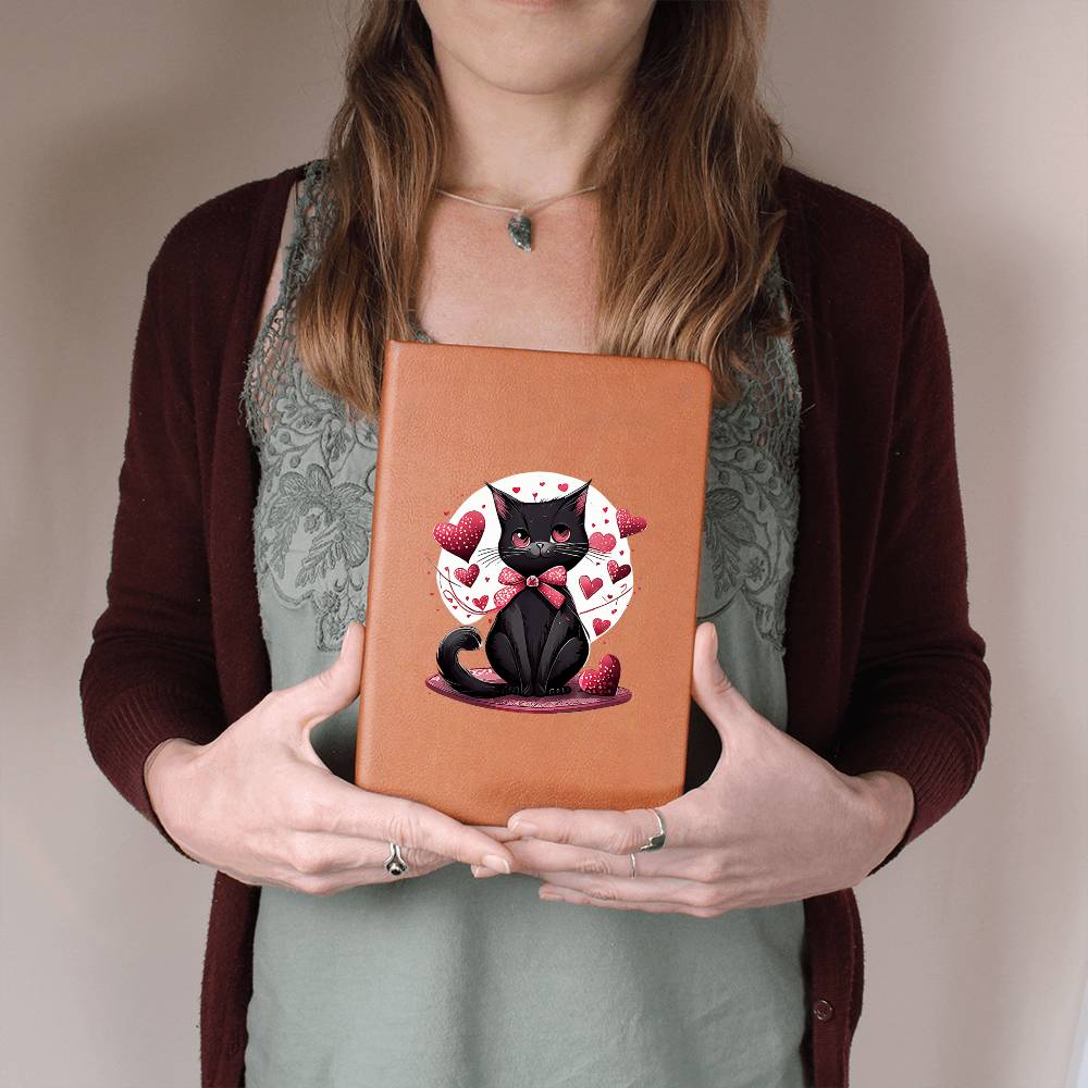 Valentine's Day Black Cat 028 - Vegan Leather Journal