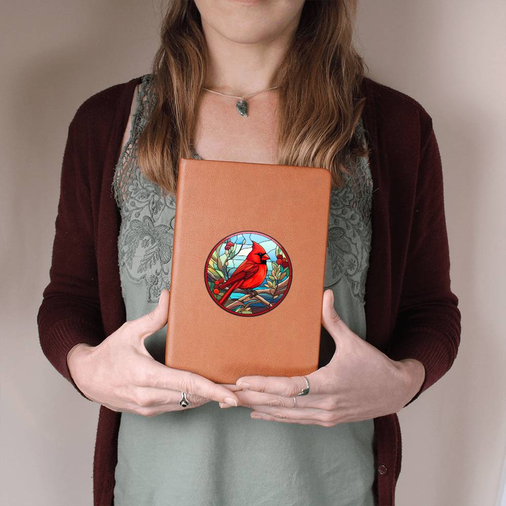 Christmas Red Cardinal Stained Glass Design 001 - Vegan Leather Journal