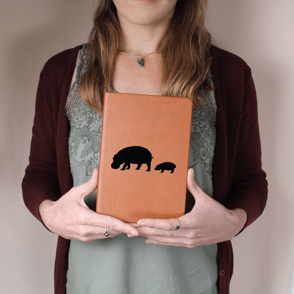Mama Hippo With 1 Calf - Vegan Leather Journal