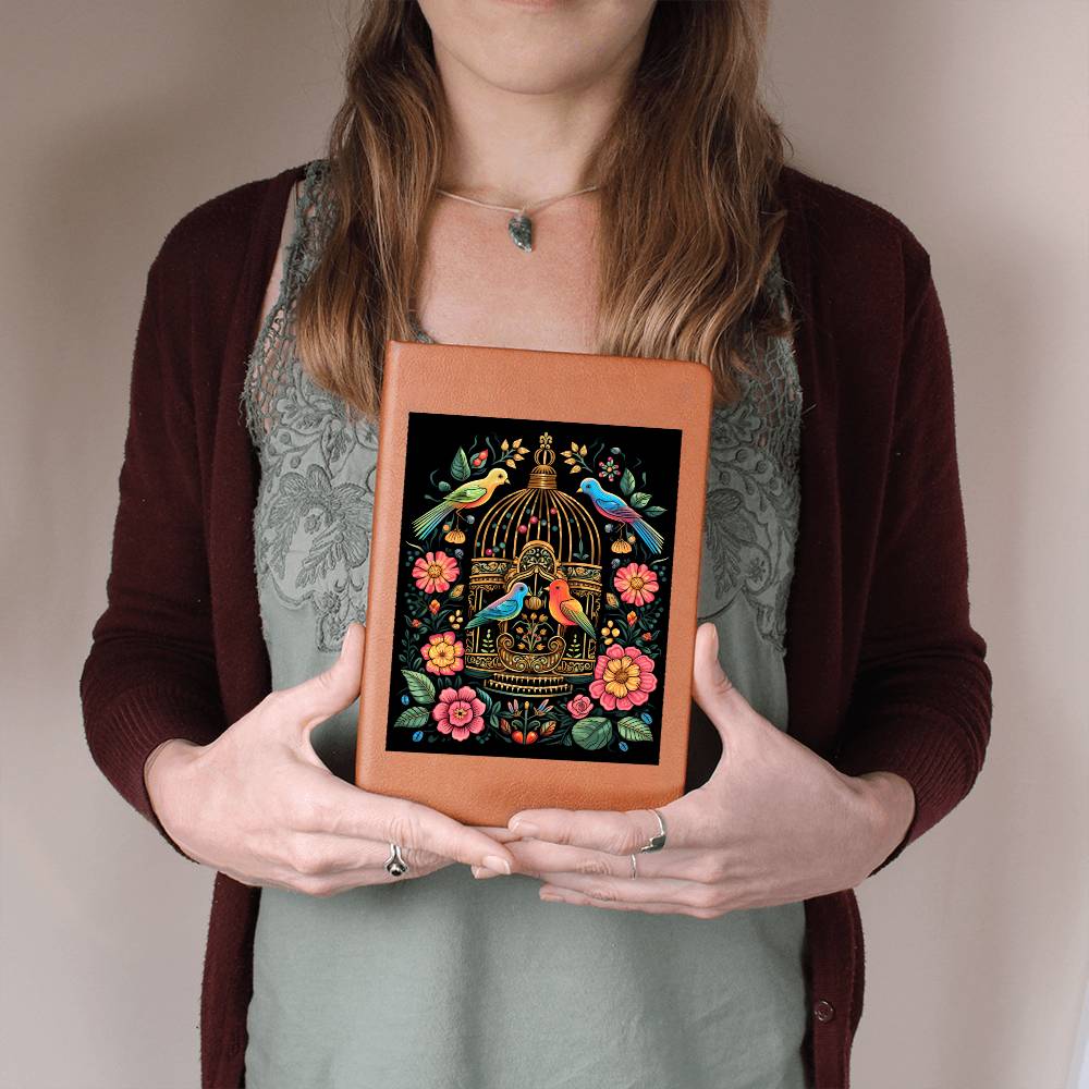 Birds And Floral Design 096 - Vegan Leather Journal