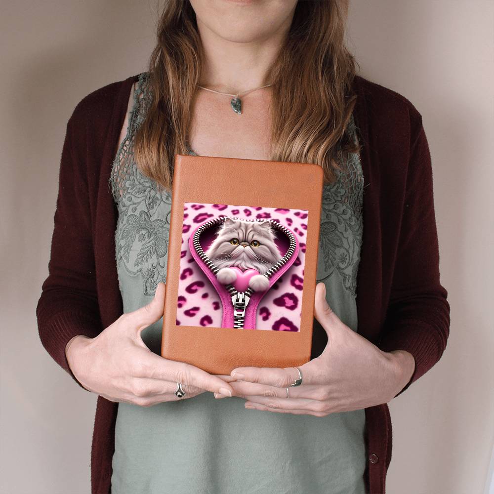 Valentine's Day Cat And Zipper 009 - Vegan Leather Journal