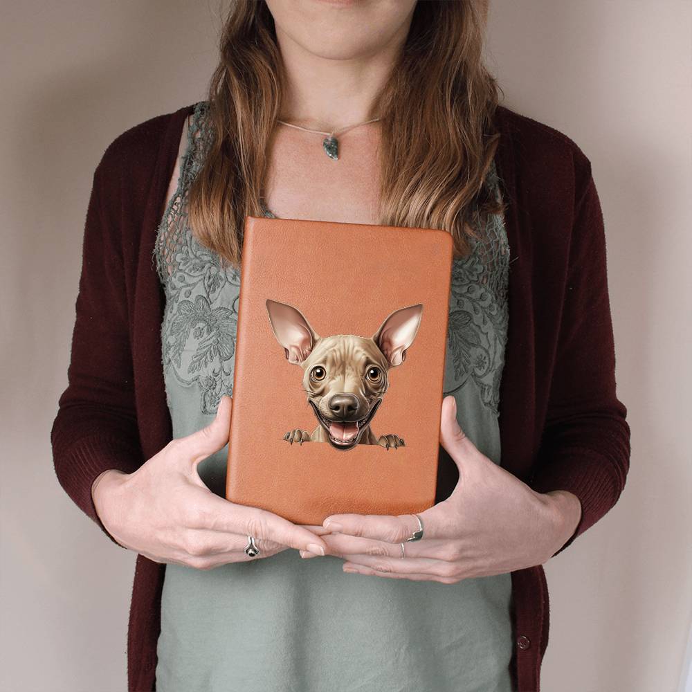 American Hairless Terrier Peeking - Vegan Leather Journal