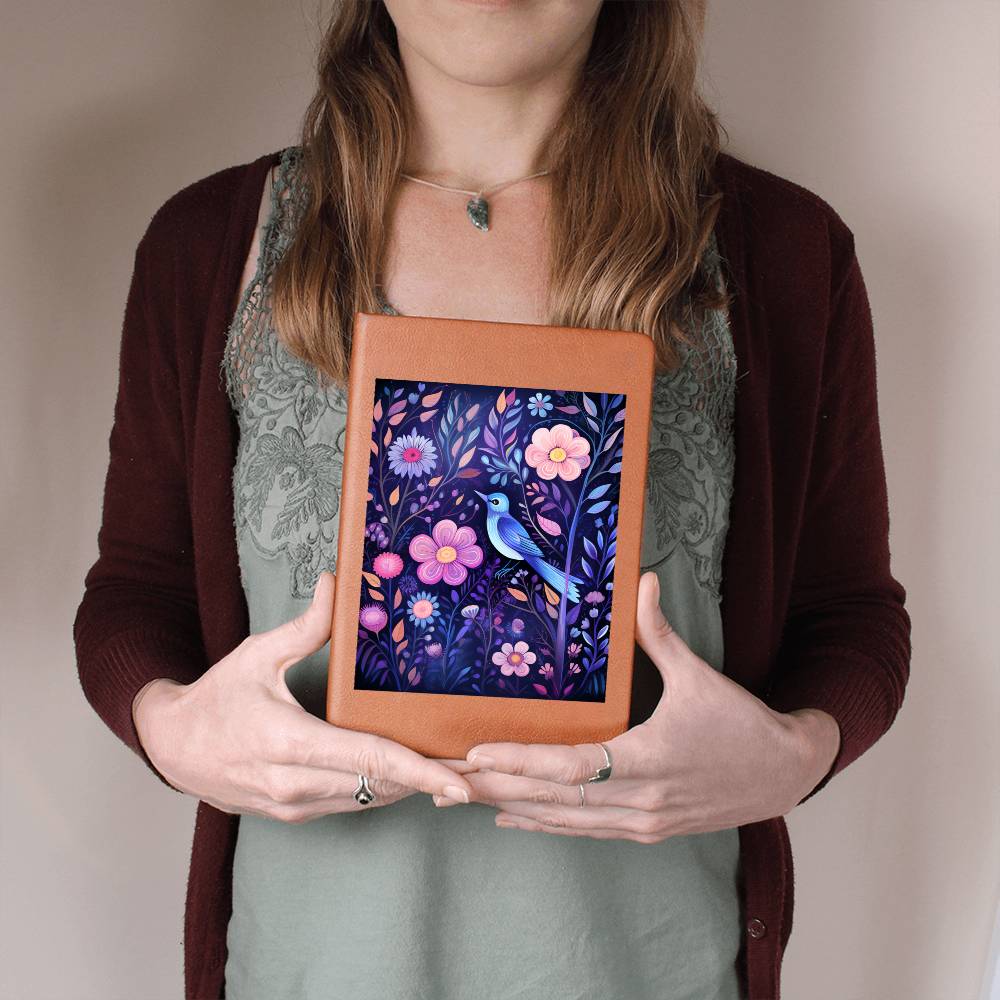 Birds And Floral Design 014 - Vegan Leather Journal