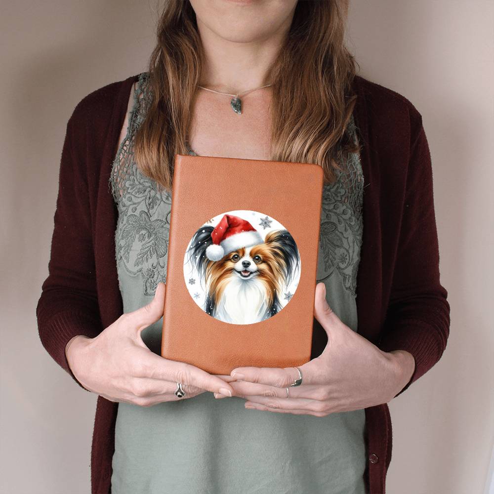 Christmas Dog - Papillon - Vegan Leather Journal