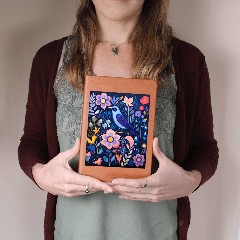 Birds And Floral Design 154 - Vegan Leather Journal