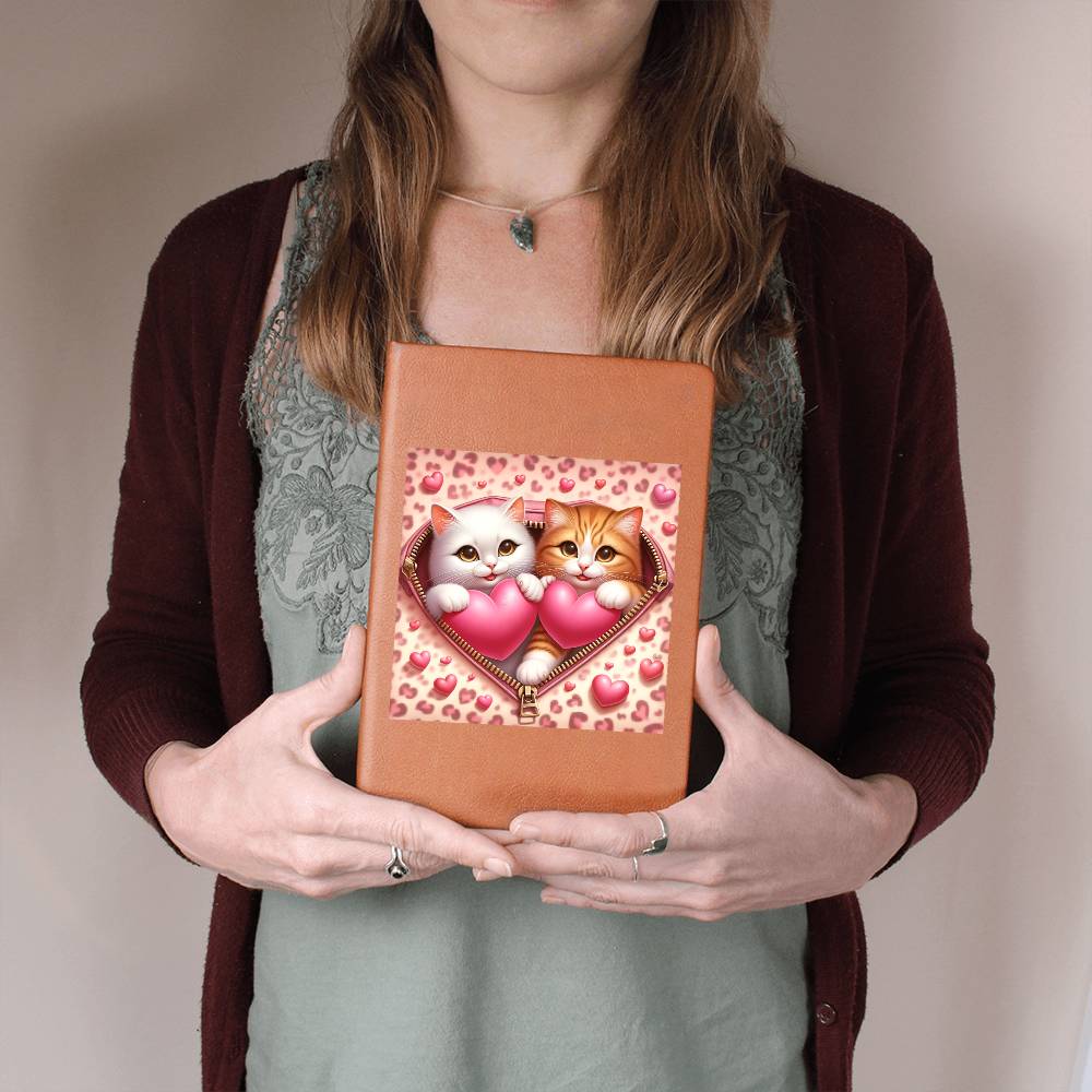 Valentine's Day Cat And Zipper 016 - Vegan Leather Journal