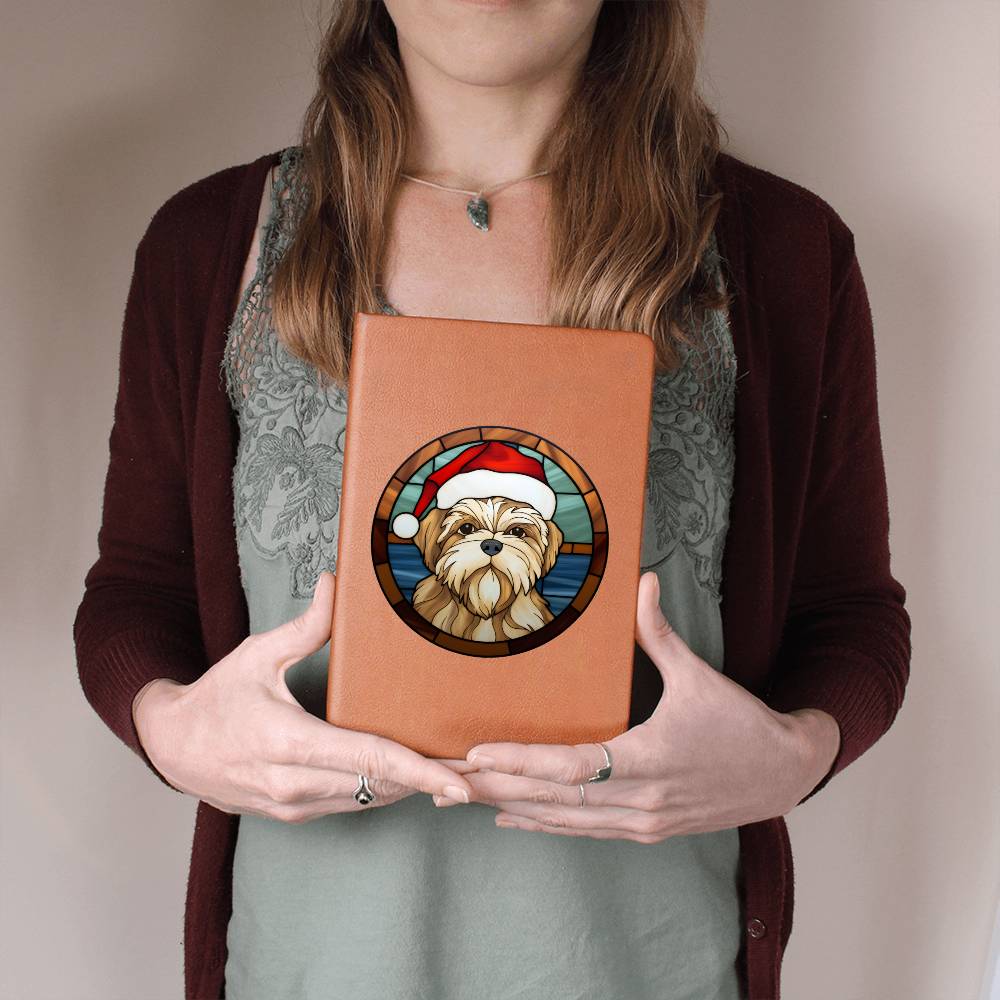 Dog Stained Glass Christmas Design 002 - Vegan Leather Journal