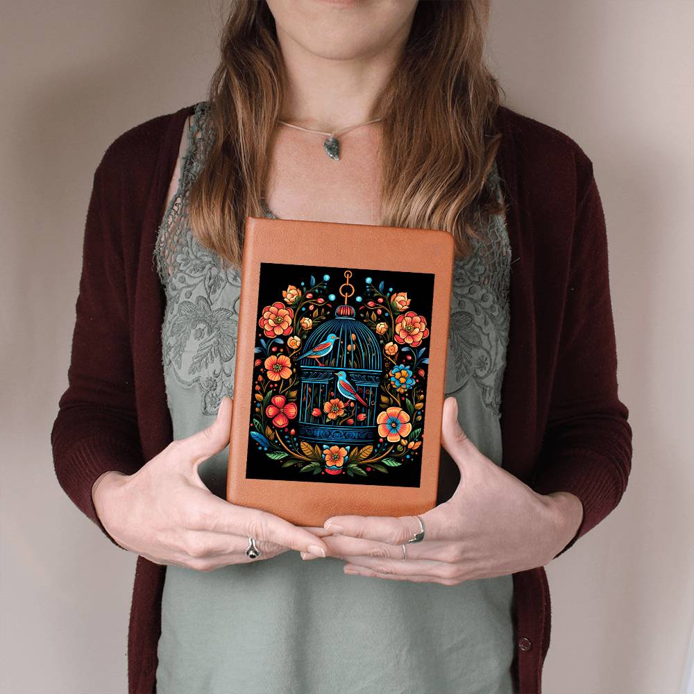 Birds And Floral Design 001 - Vegan Leather Journal