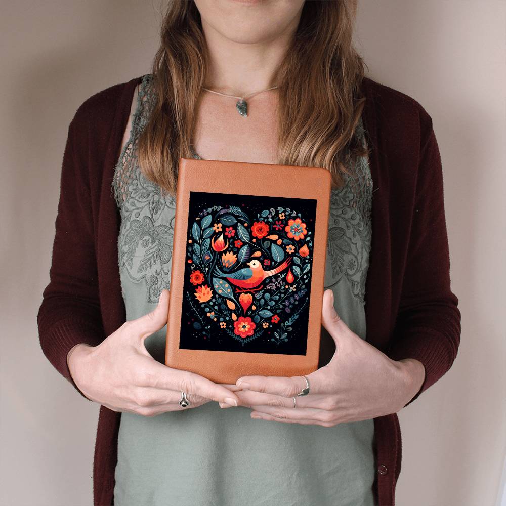 Birds And Floral Design 030 - Vegan Leather Journal