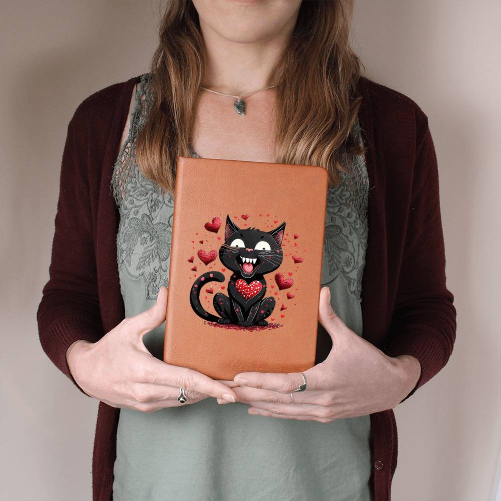 Valentine's Day Black Cat 024 - Vegan Leather Journal