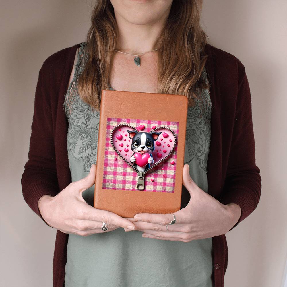 Valentine's Day Dog And Zipper 015 - Vegan Leather Journal