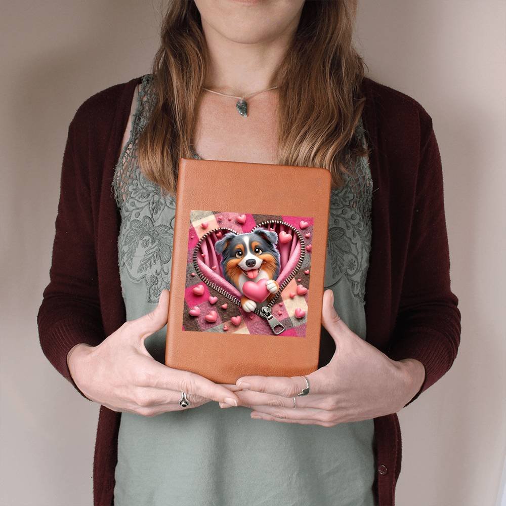 Valentine's Day Dog And Zipper 024 - Vegan Leather Journal