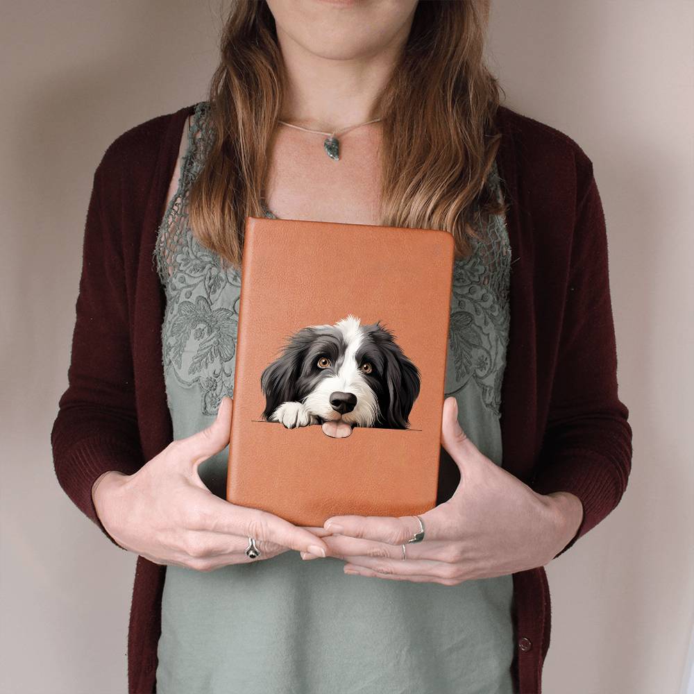 Bearded Collie Peeking - Vegan Leather Journal