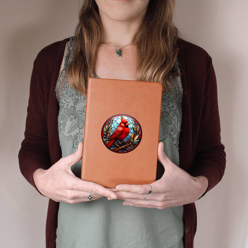 Christmas Red Cardinal Stained Glass Design 005 - Vegan Leather Journal