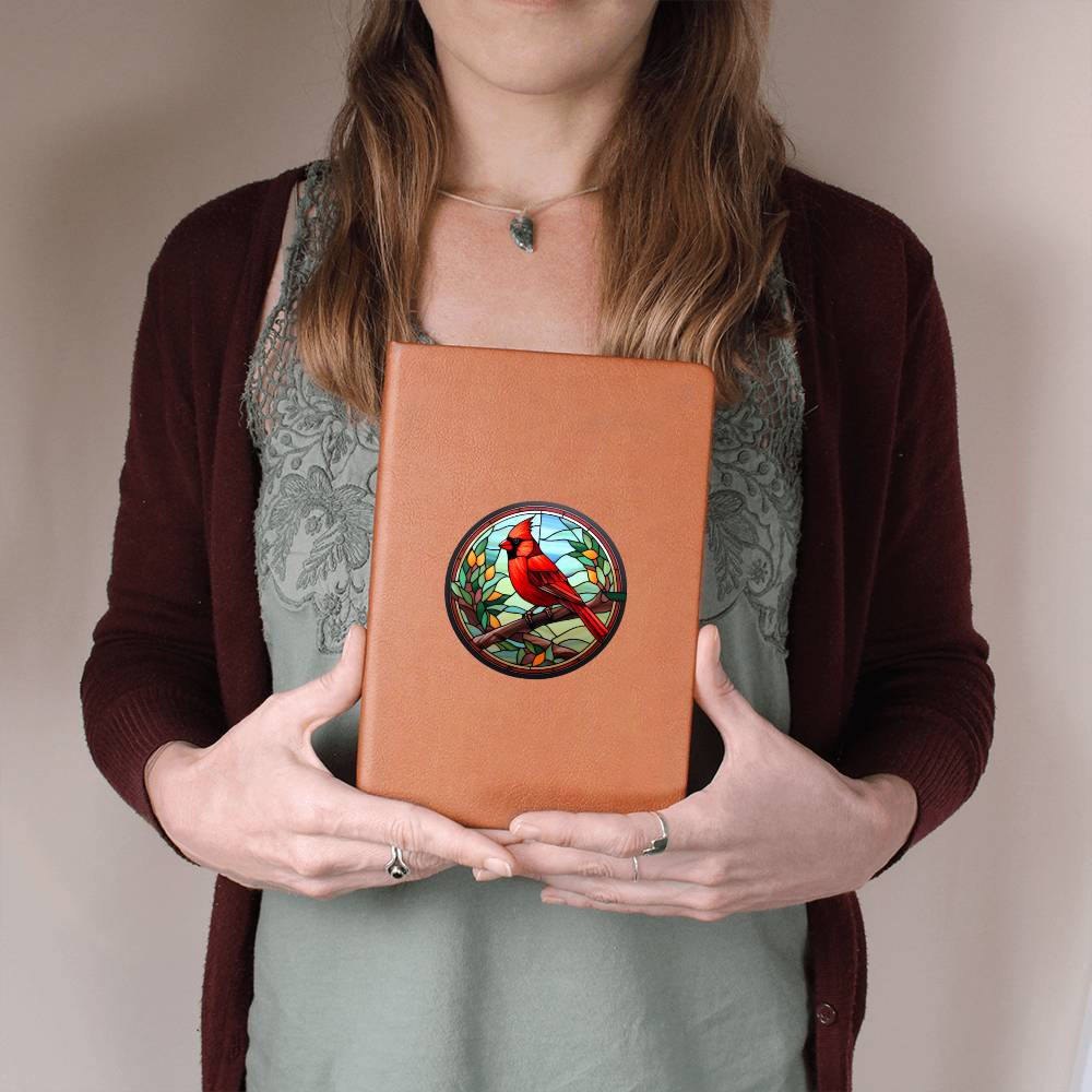Christmas Red Cardinal Stained Glass Design 028 - Vegan Leather Journal