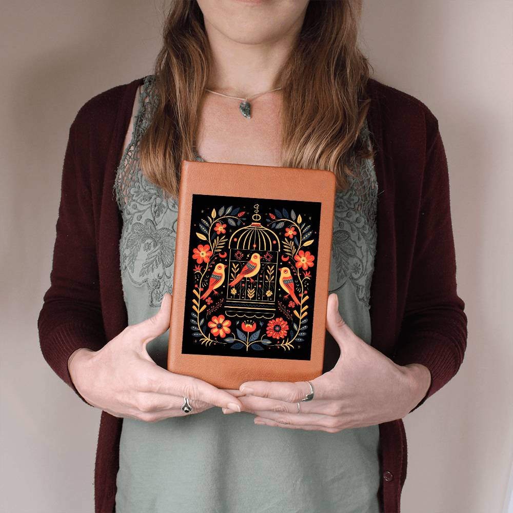 Birds And Floral Design 158 - Vegan Leather Journal