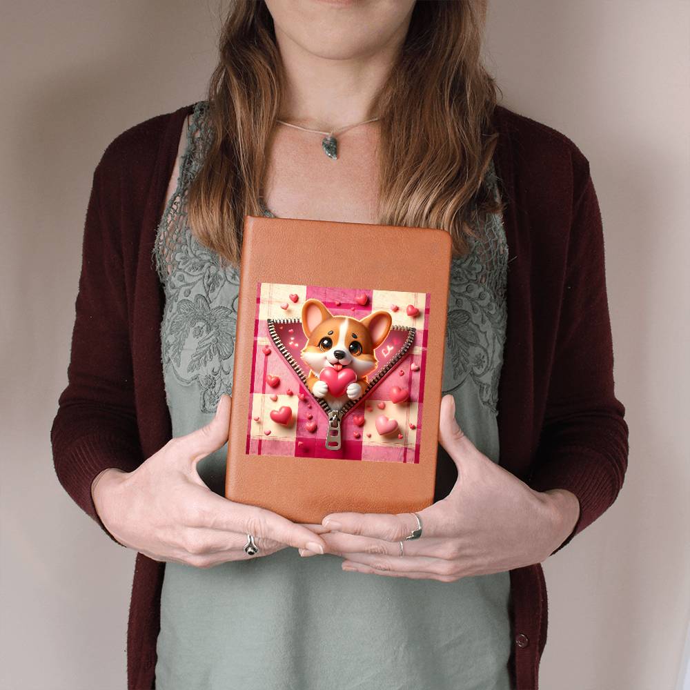 Valentine's Day Dog And Zipper 005 - Vegan Leather Journal