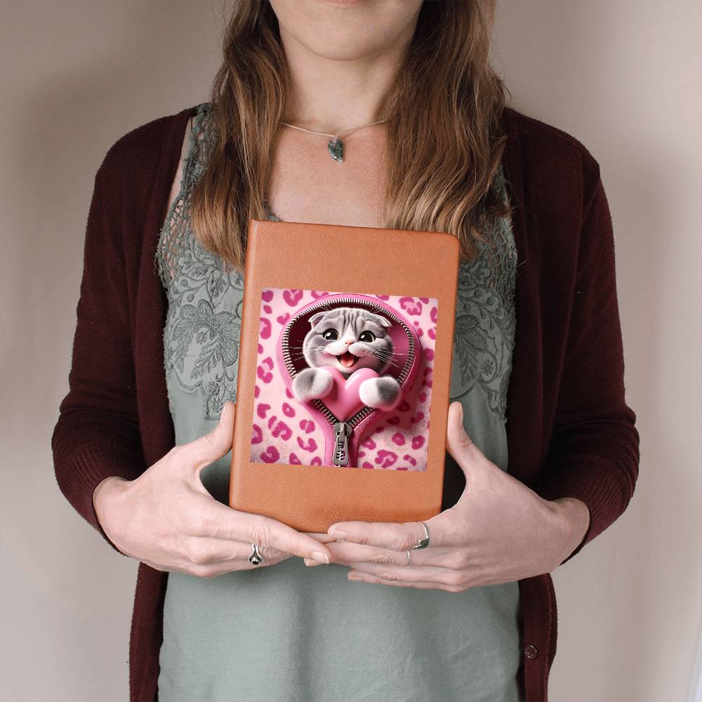 Valentine's Day Cat And Zipper 005 - Vegan Leather Journal