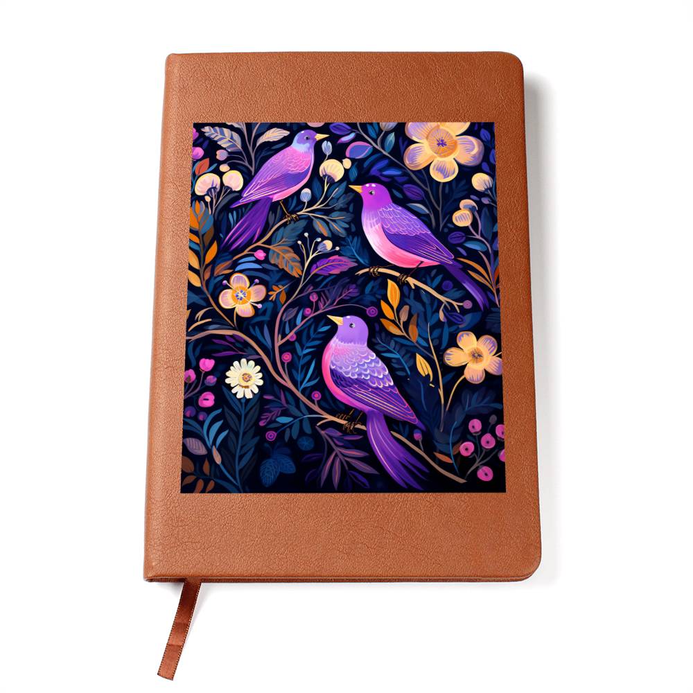 Birds And Floral Design 144 - Vegan Leather Journal