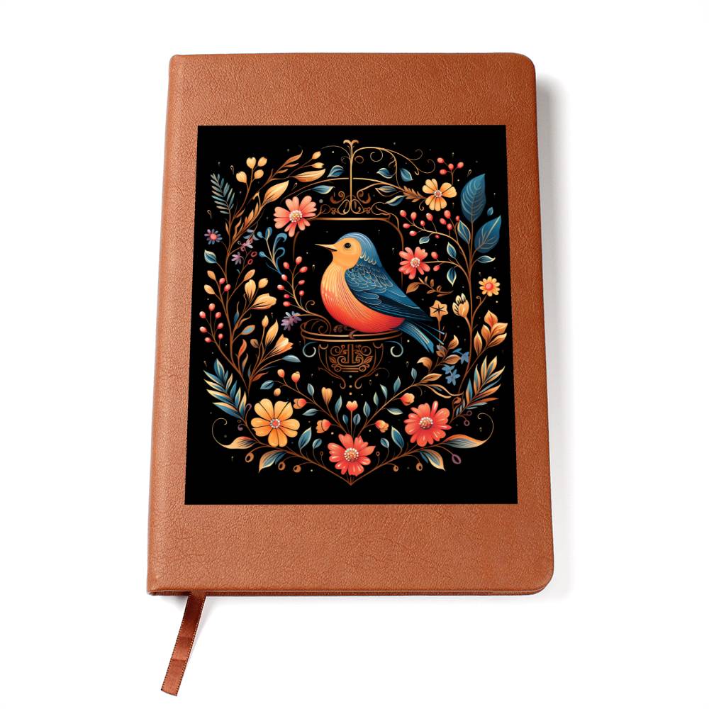Birds And Floral Design 057 - Vegan Leather Journal