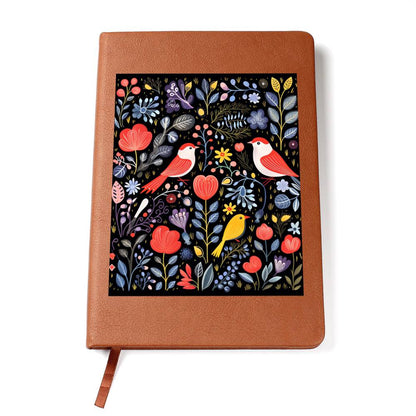 Birds And Floral Design 029 - Vegan Leather Journal