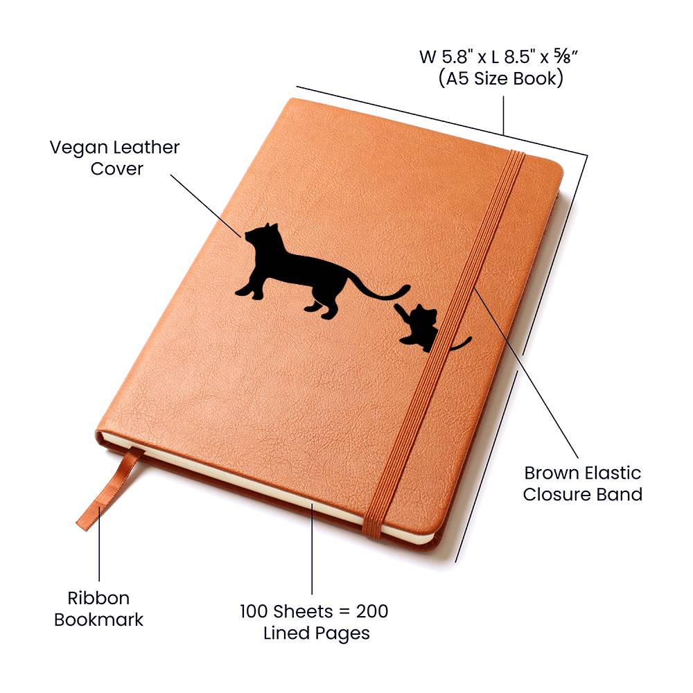 Mama Cat With 1 Kitten - Vegan Leather Journal