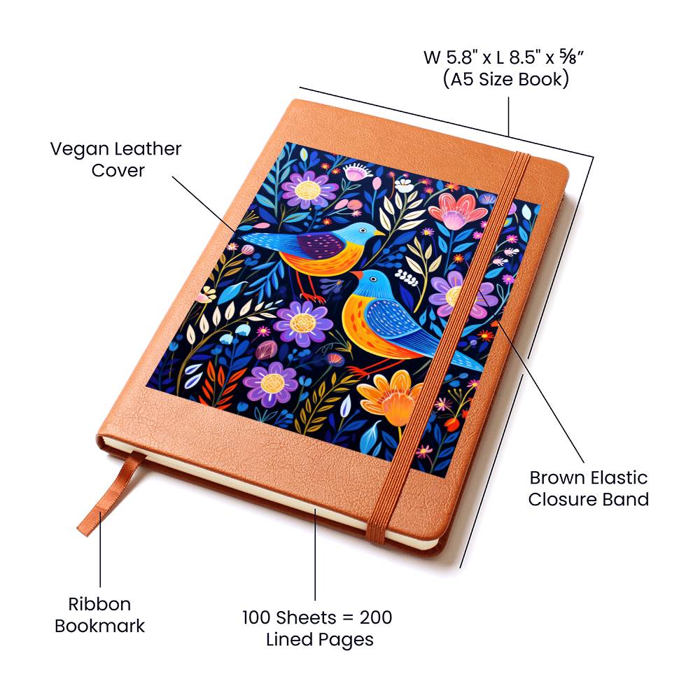 Birds And Floral Design 044 - Vegan Leather Journal