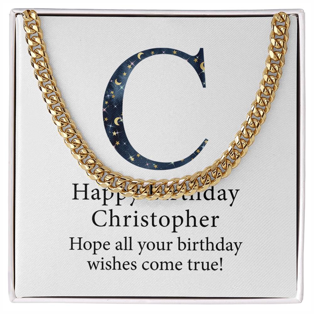 Happy Birthday Christopher v03 - 14k Gold Finished Cuban Link Chain