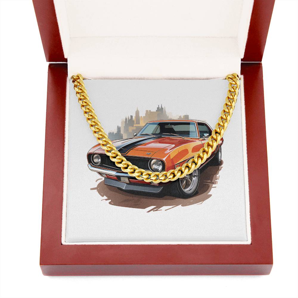 Muscle Car 08 - 14k Gold Finished Cuban Link Chain With Mahogany Style Luxury Box