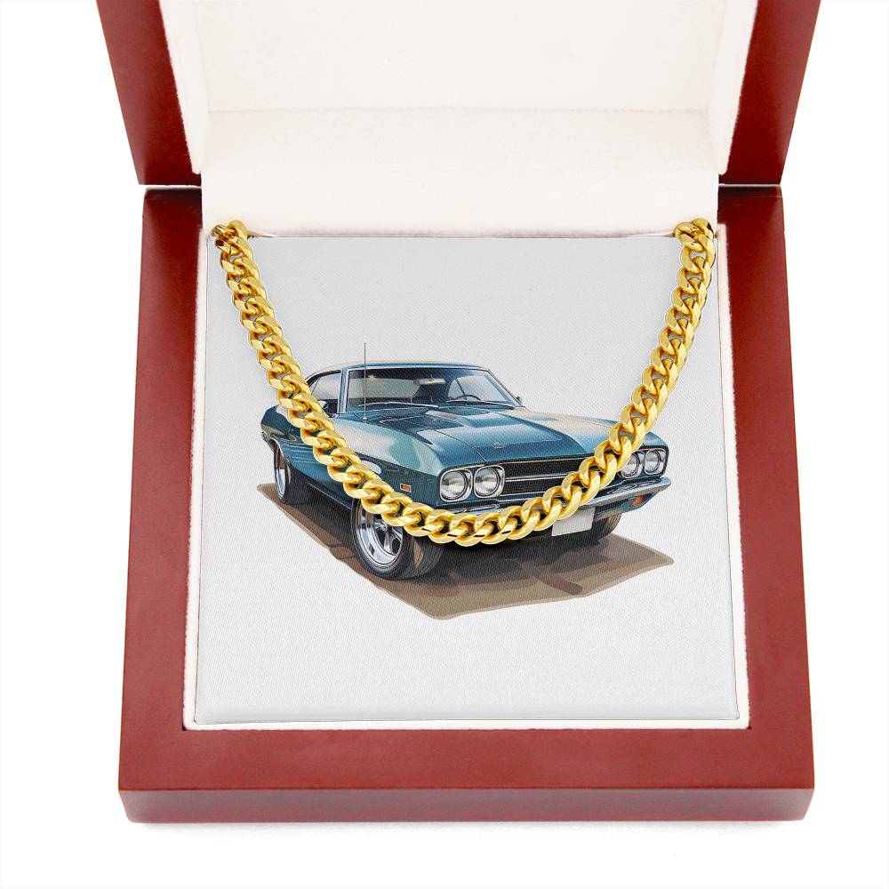 Muscle Car 05 - 14k Gold Finished Cuban Link Chain With Mahogany Style Luxury Box