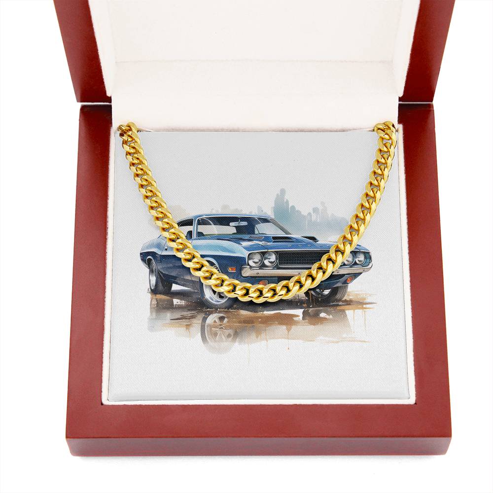 Muscle Car 02 - 14k Gold Finished Cuban Link Chain With Mahogany Style Luxury Box