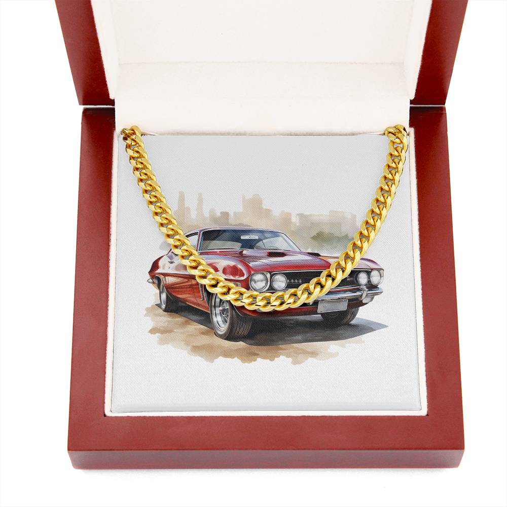 Muscle Car 06 - 14k Gold Finished Cuban Link Chain With Mahogany Style Luxury Box