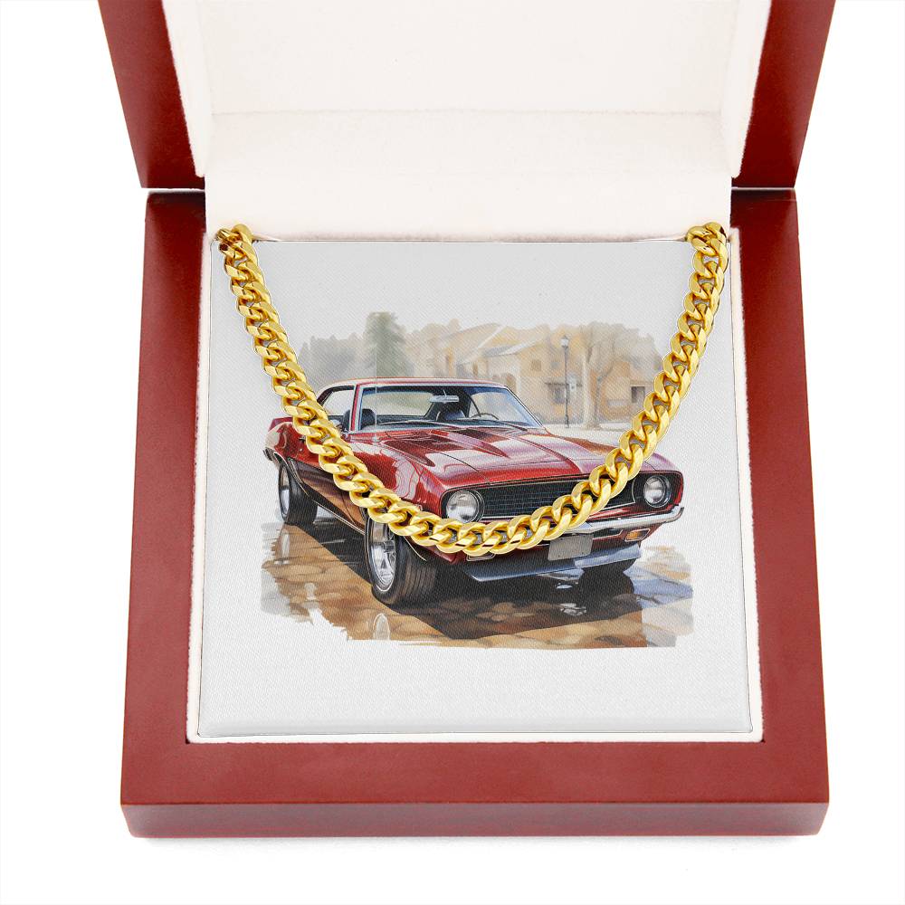 Muscle Car 04 - 14k Gold Finished Cuban Link Chain With Mahogany Style Luxury Box