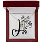 Botanical Monogram J - 18K Yellow Gold Finish Alluring Beauty Necklace With Mahogany Style Luxury Box