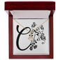 Botanical Monogram C - 18K Yellow Gold Finish Alluring Beauty Necklace With Mahogany Style Luxury Box