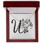 Botanical Monogram U - 18K Yellow Gold Finish Alluring Beauty Necklace With Mahogany Style Luxury Box