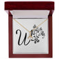 Botanical Monogram W - 18K Yellow Gold Finish Alluring Beauty Necklace With Mahogany Style Luxury Box